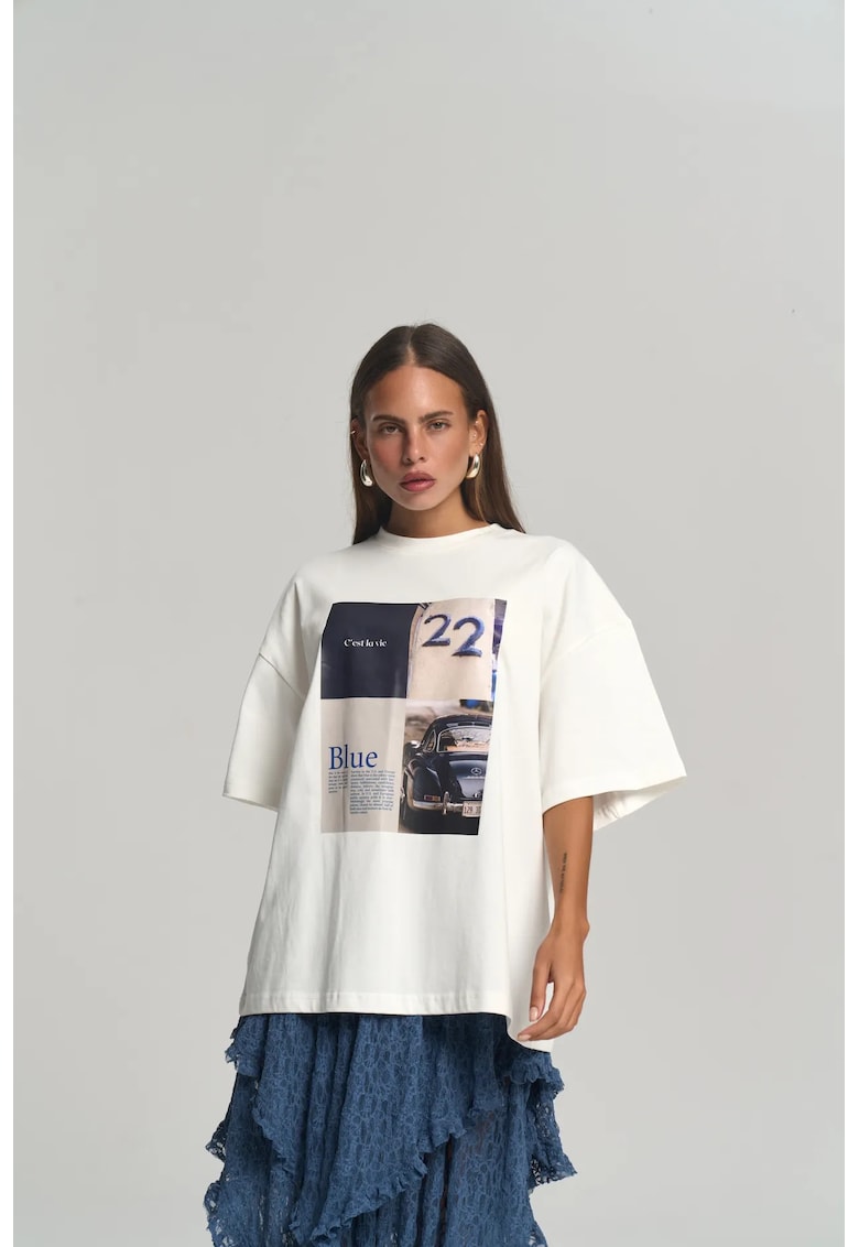 Tricou dama - Douazeci si Doua - oversize - alb - jerseu - S-M