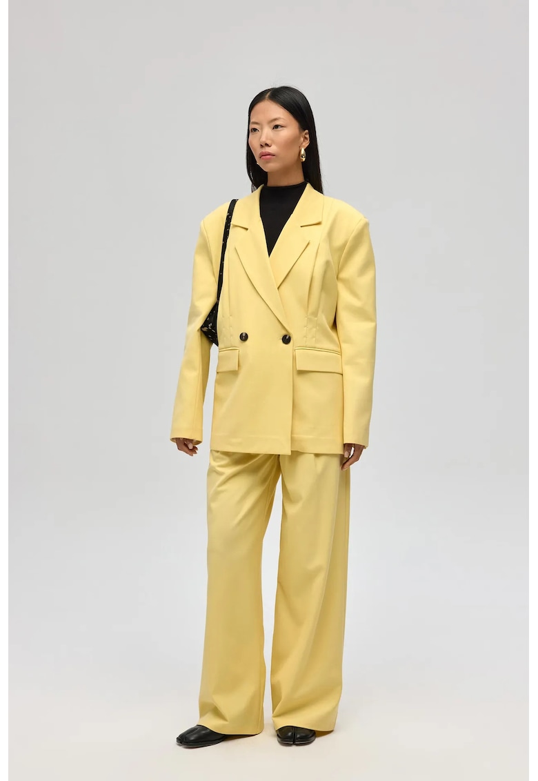 Pantaloni dama - MAI STUDIOS Solvei - cu curea - galben chihlimbar - textil -