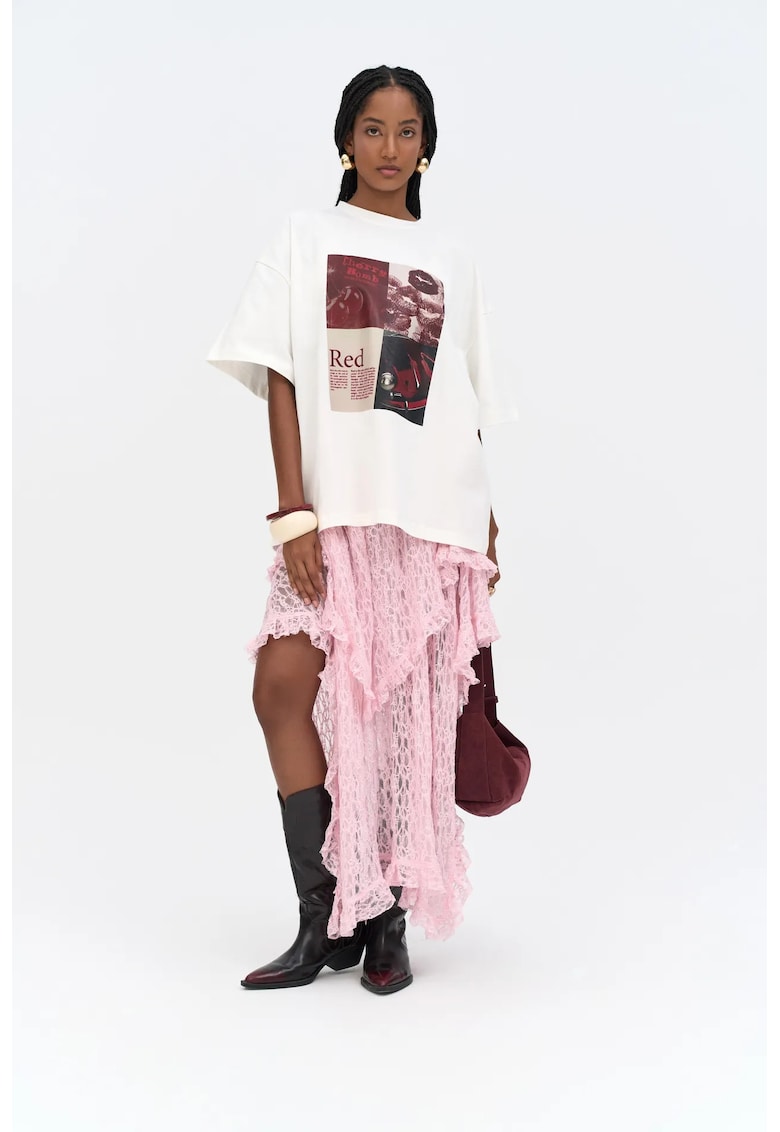 Fusta - Fusta Mireya Asimetrica - roz garofita - dantela