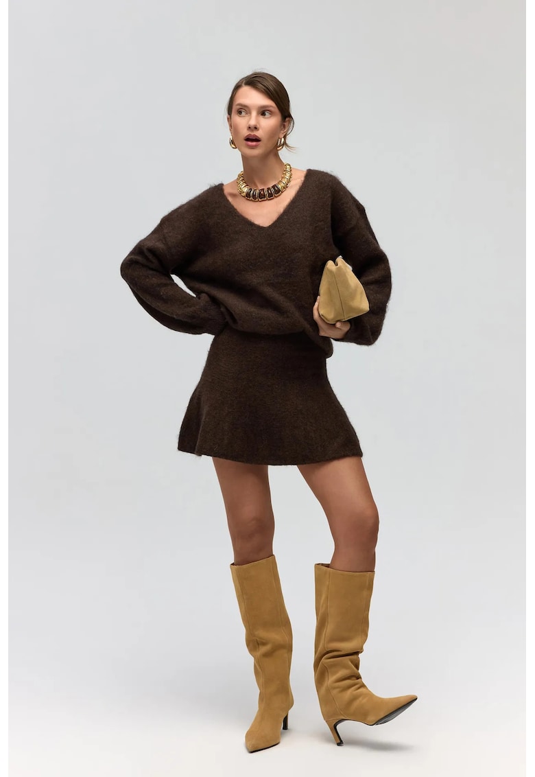 Fusta Fusta Mini Tricotata cu Volane - Maro Cafea - Tricot -