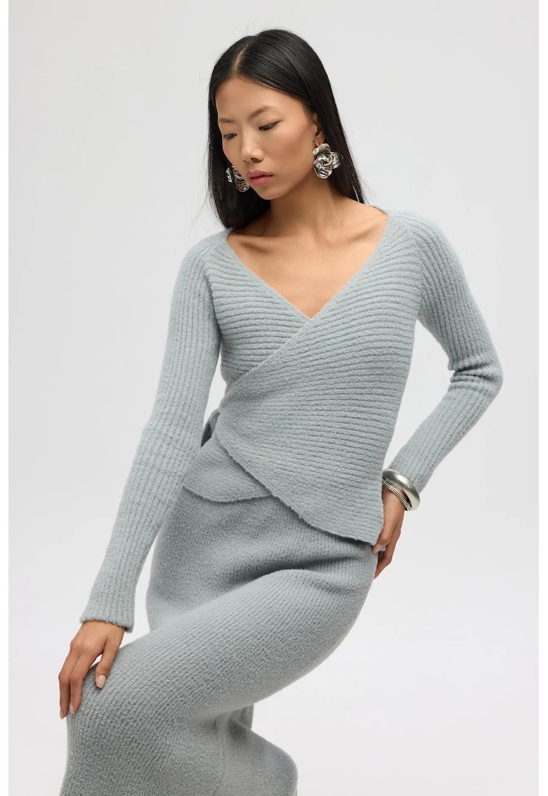 Costum dama - set bluza-fusta - gri - tricot -