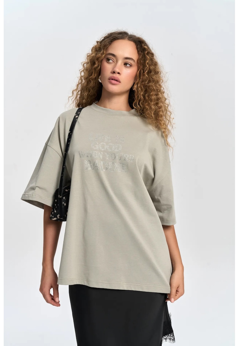 Tricou dama - oversize - gri deschis - jerseu - S-M