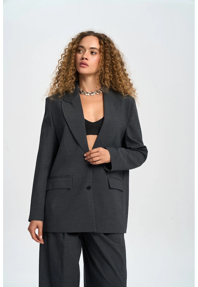 Sacou dama supradimensionat - dungi - gri carbune - textil