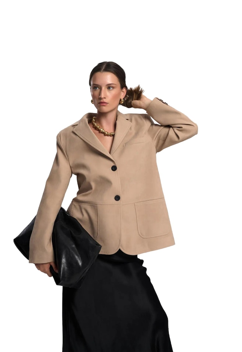 Sacou dama - Orsina - piele intoarsa - bej natural