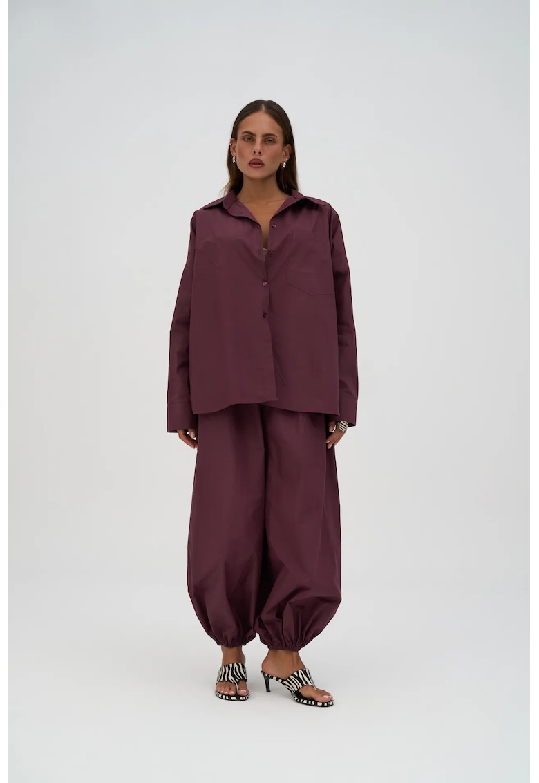 Pantaloni dama - Velora - rosu burgundi - textil