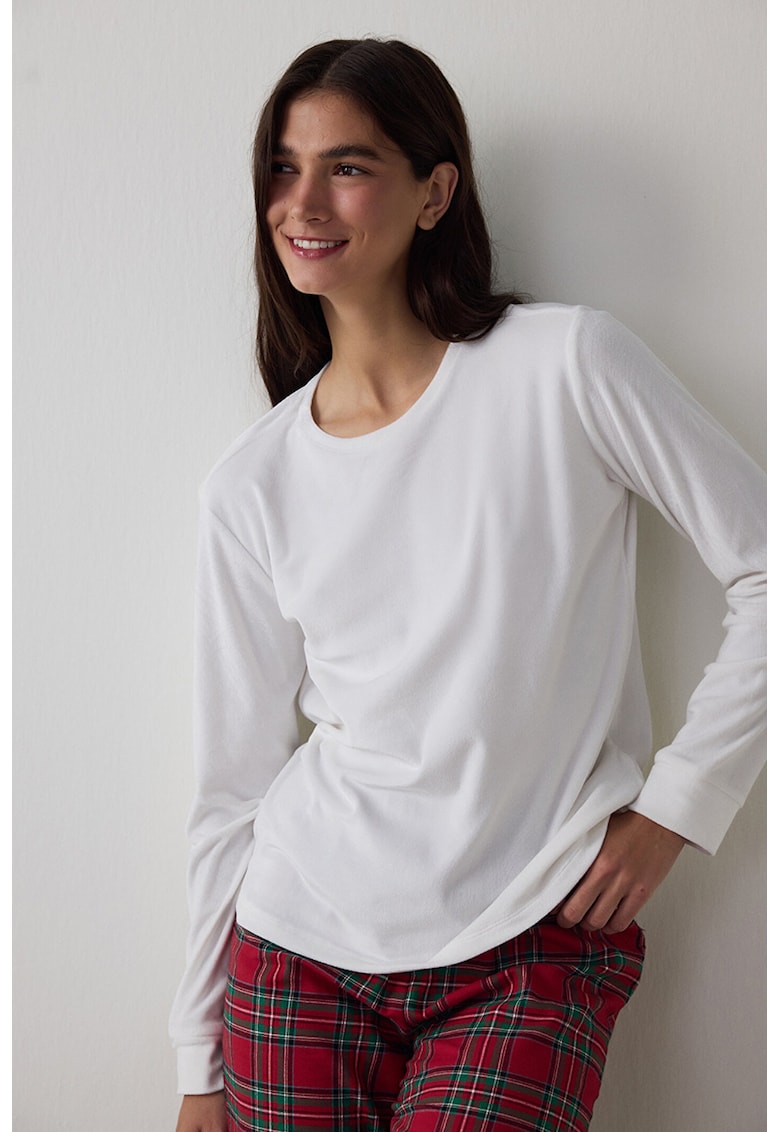 Pijama in carouri cu pantaloni lungi - Visiniu