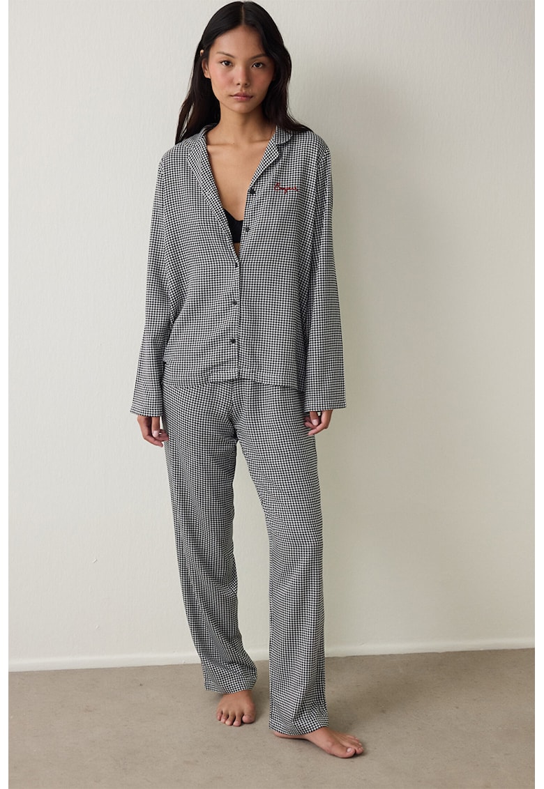 Camasa de pijama cu croiala lejera si model houndstooth
