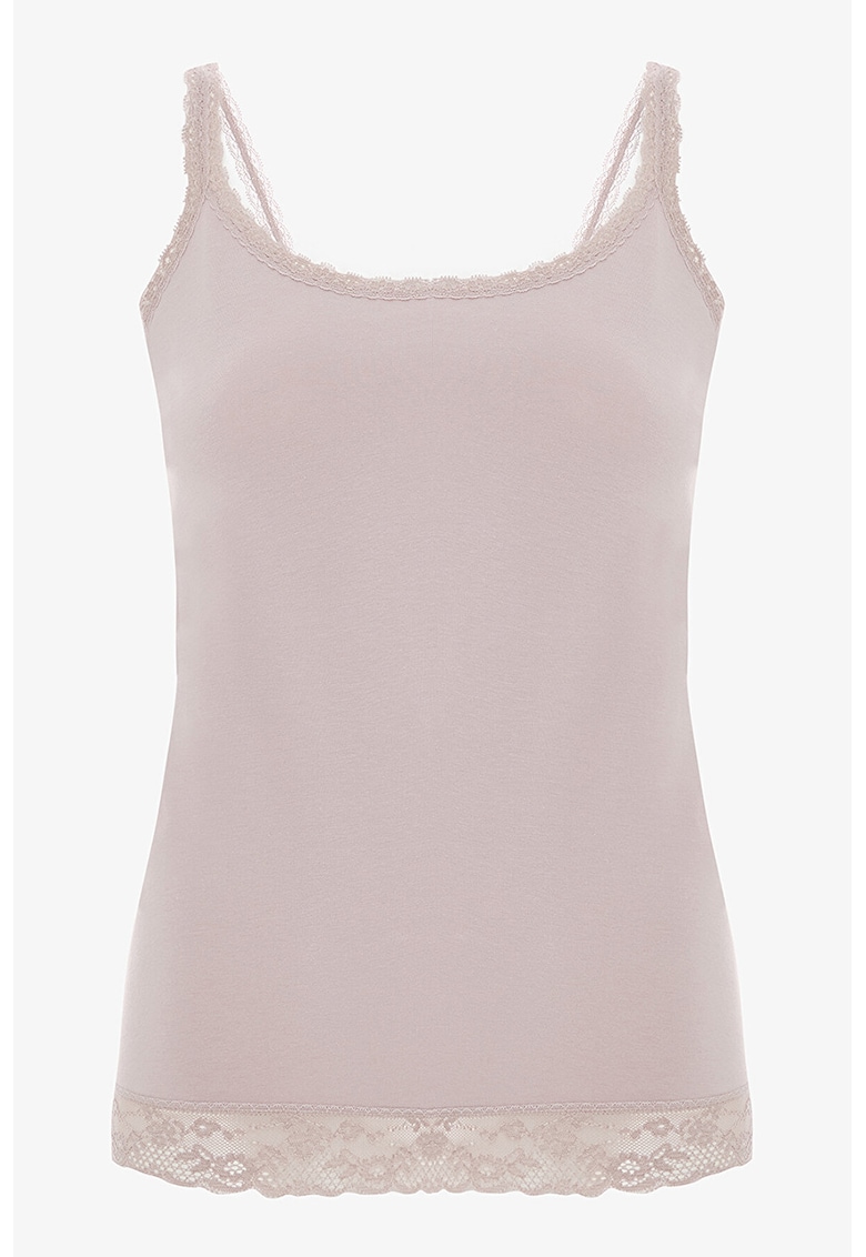 Top din amestec de bumbac cu garnituri din dantela - Gri deschis