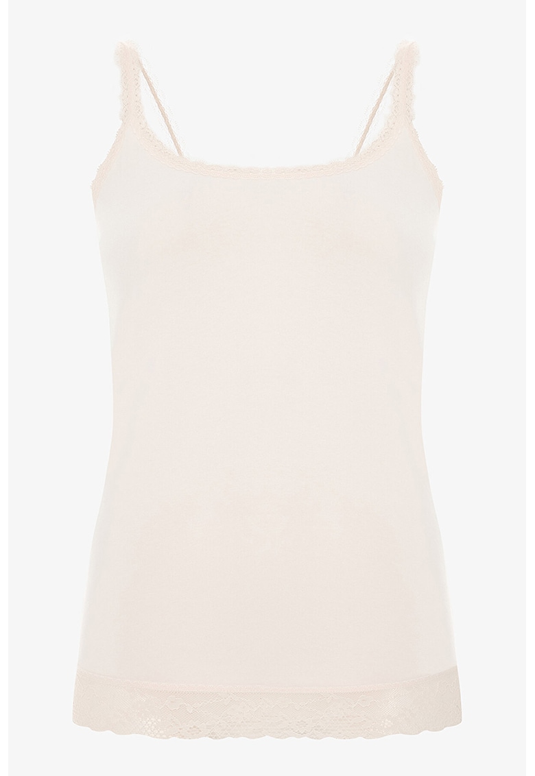 Top din amestec de bumbac cu garnituri din dantela - Bej deschis