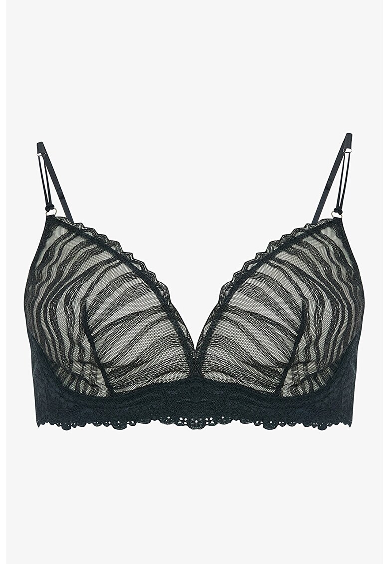 Sutien cu animal print si garnituri de dantela - Negru