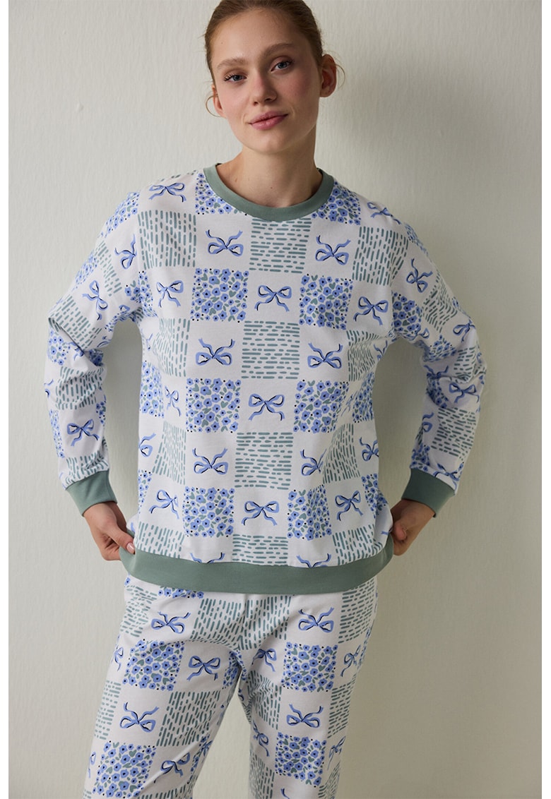 Pijama din bumbac cu imprimeu