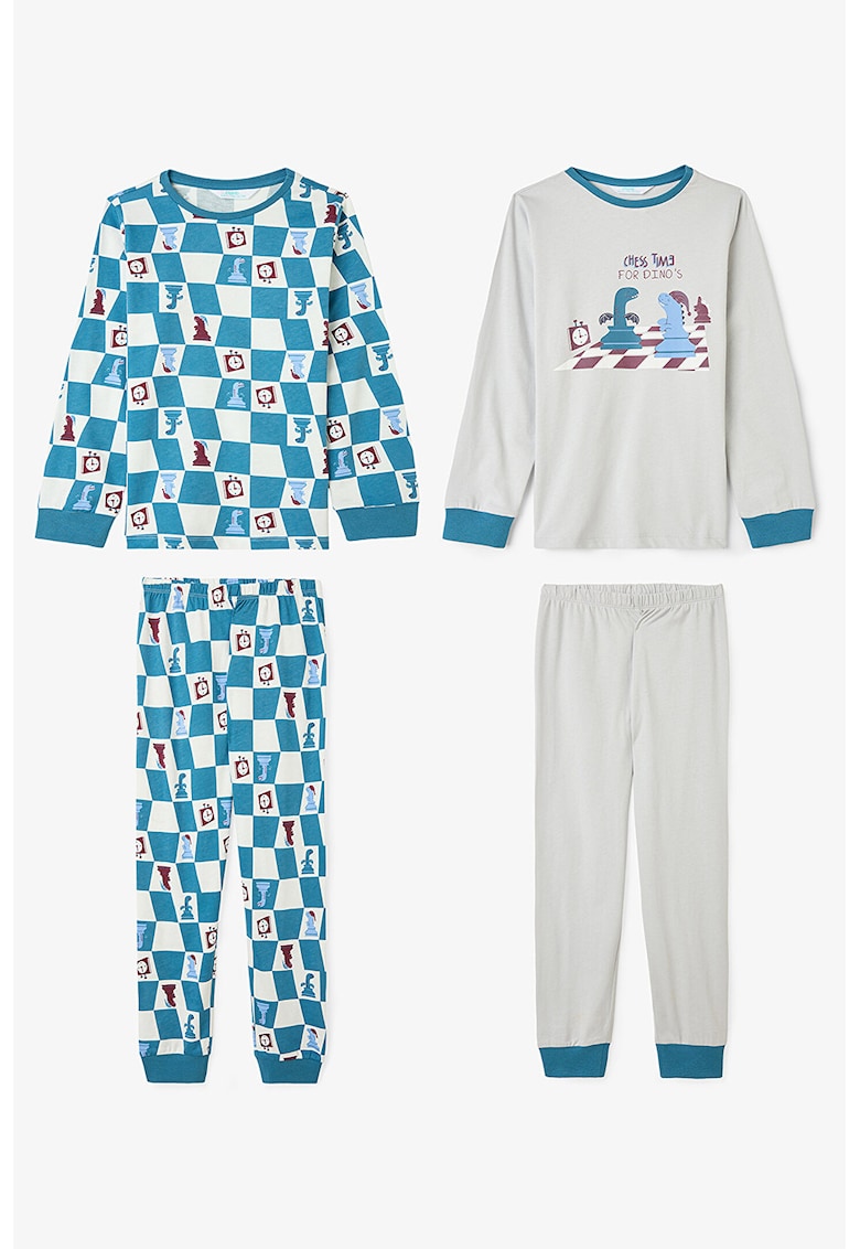 Set de pijama cu decolteu la baza gatului si imprimeu - 2 perechi