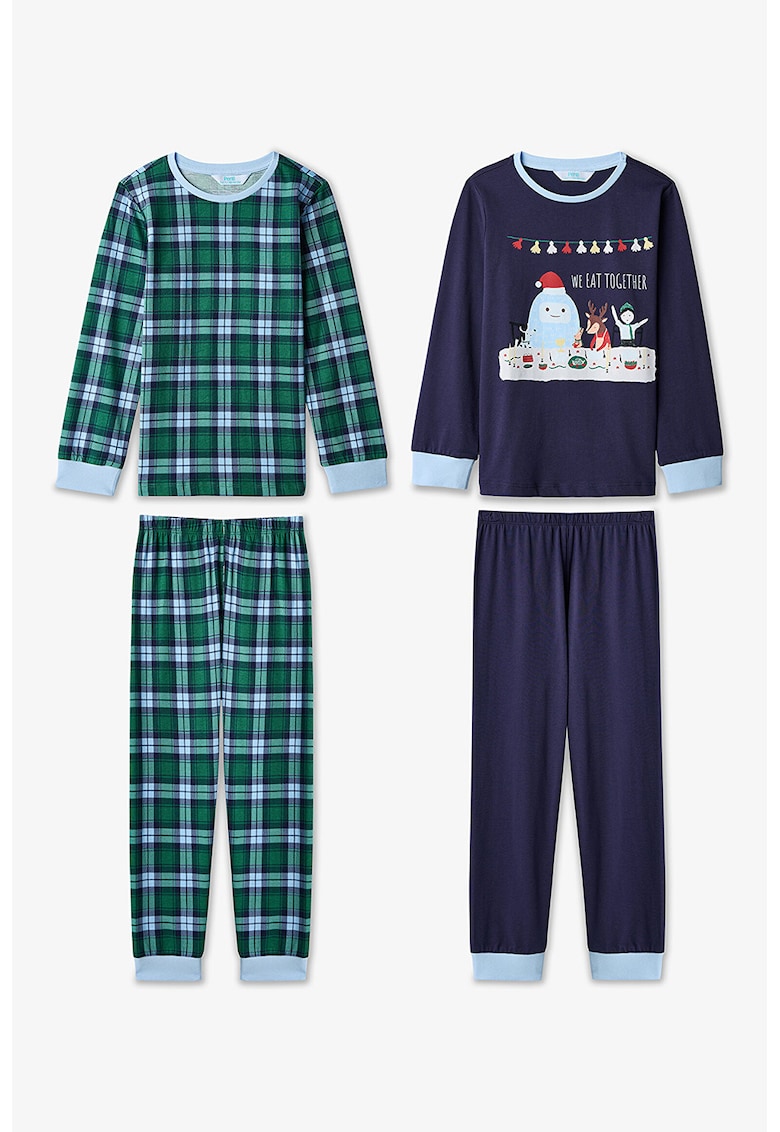 Set de pijama din bumbac - 2 piese - Verde/Bleumarin
