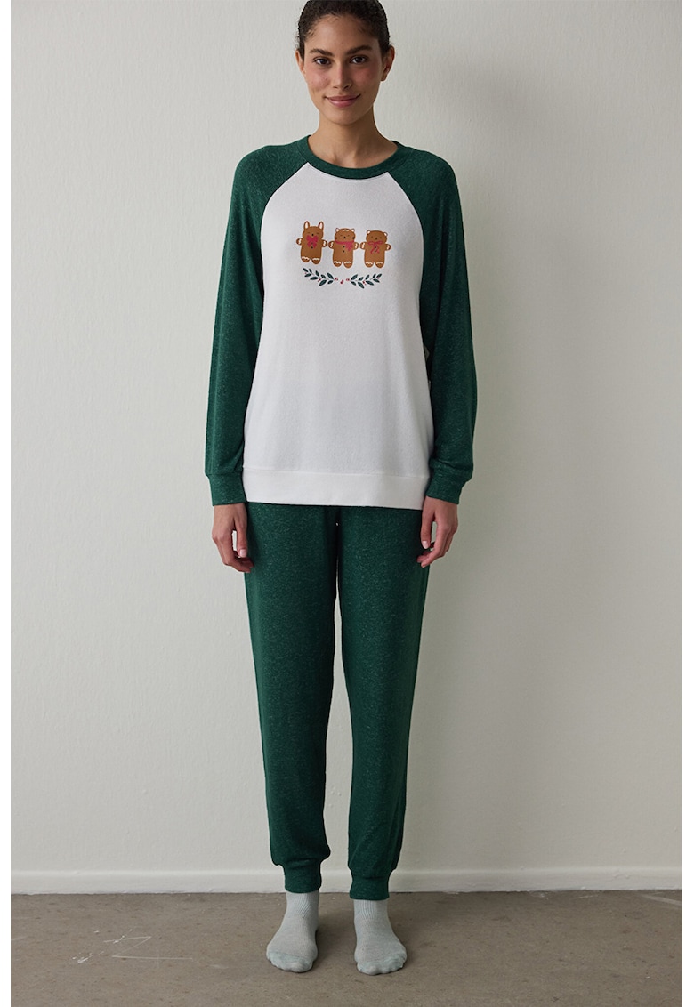 Pijama cu pantaloni lungi si maneci raglan