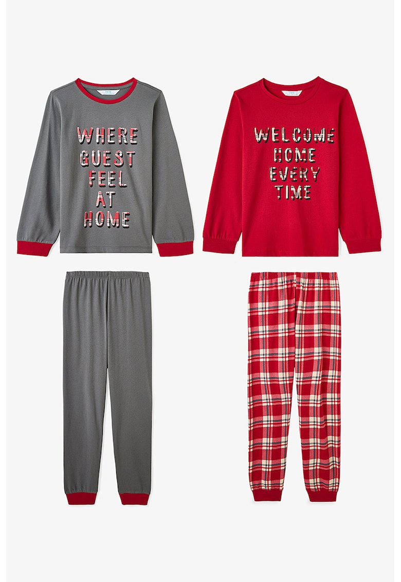 Set de pijama cu pantaloni lungi si imprimeu text - 2 perechi