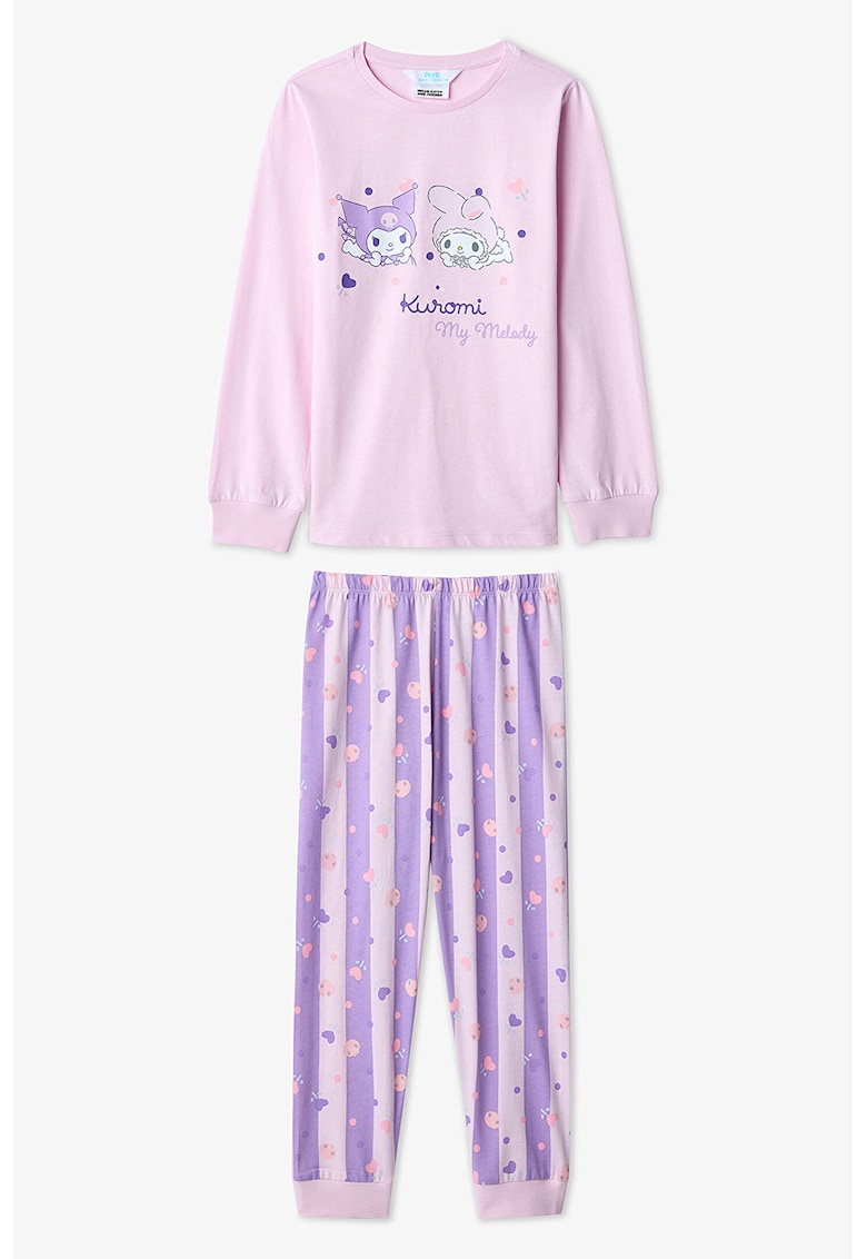 Pijama cu pantaloni lungi din bumbac si imprimeu Kuromi