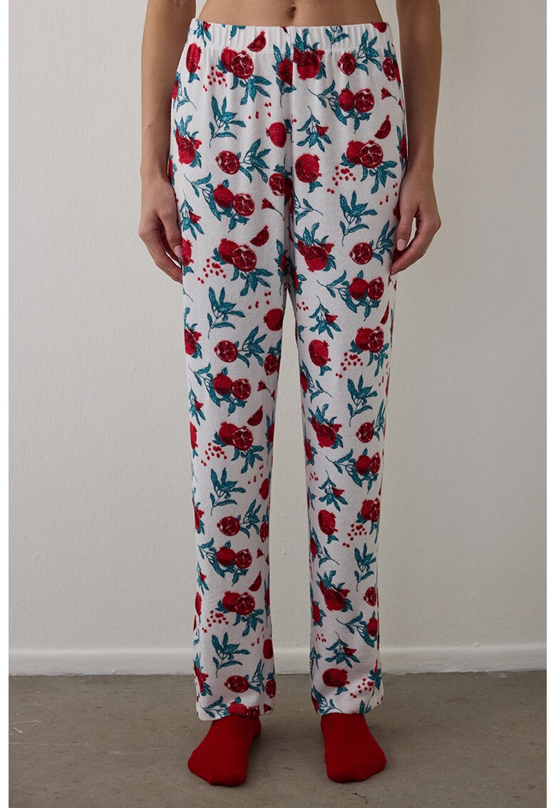 Pantaloni de pijama cu model si talie elastica - Alb