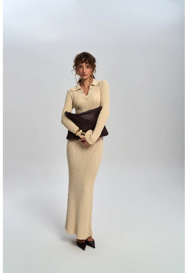 Rochie Maxi - Tricotata - Bej Natural -