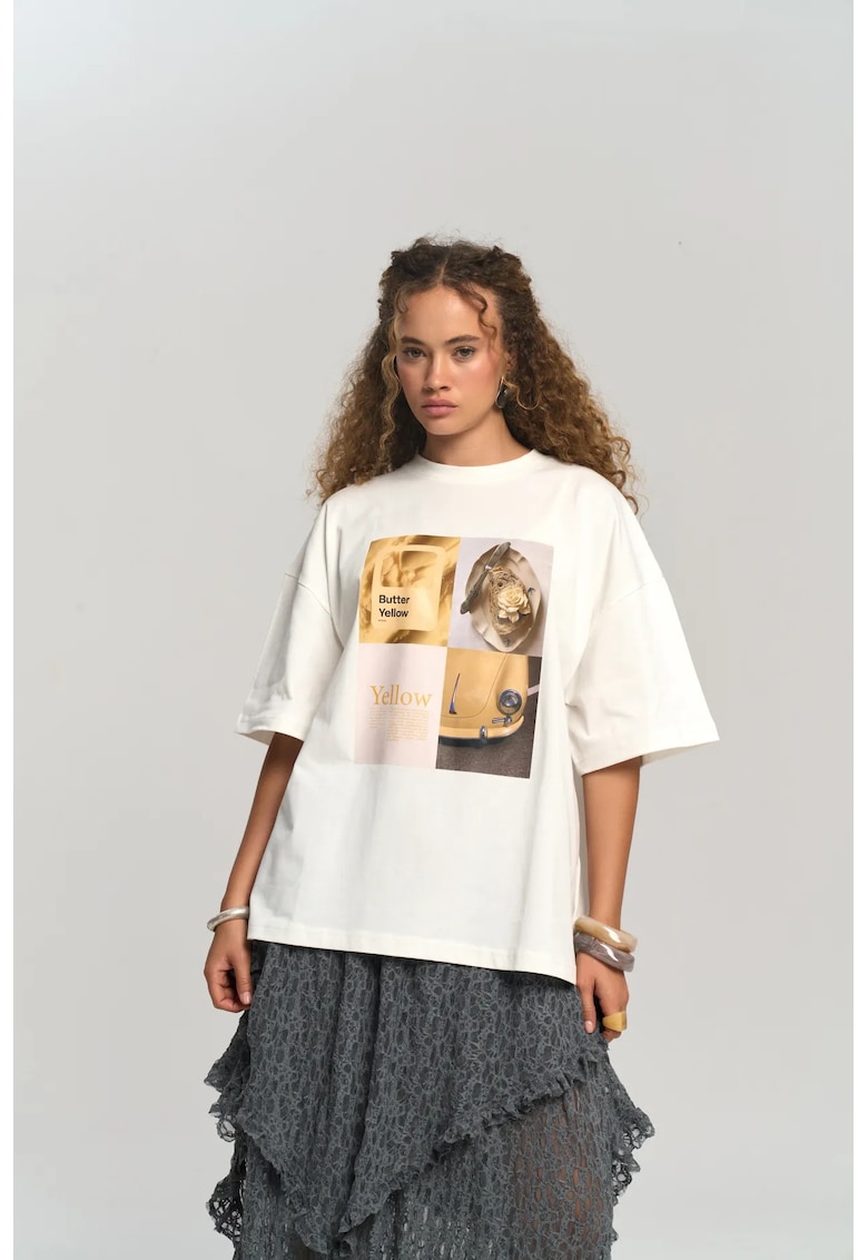 Tricou dama - Butter - alb - jerseu - maneca scurta - S-M