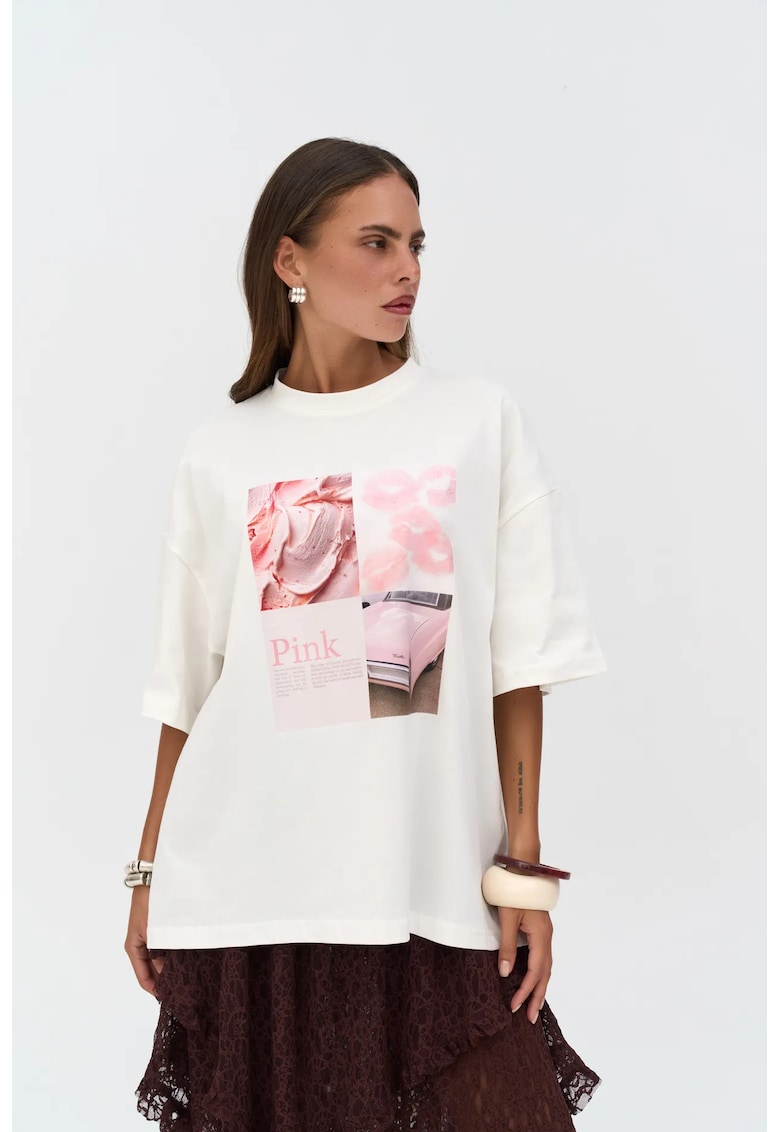 Tricou dama - Ice Cream Oversize - alb - jerseu - S-M