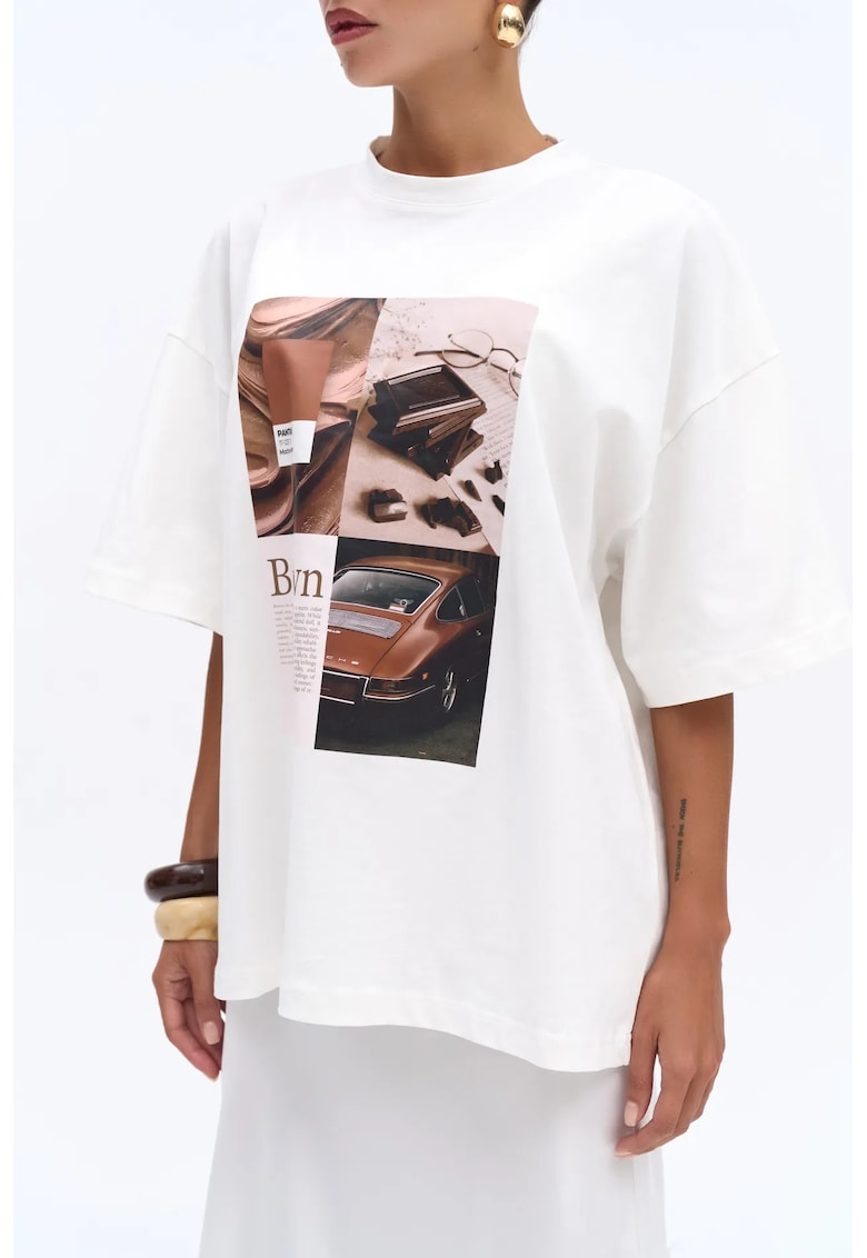 Tricou dama - Tricou Oversize - Alb - Jerseu - S-M