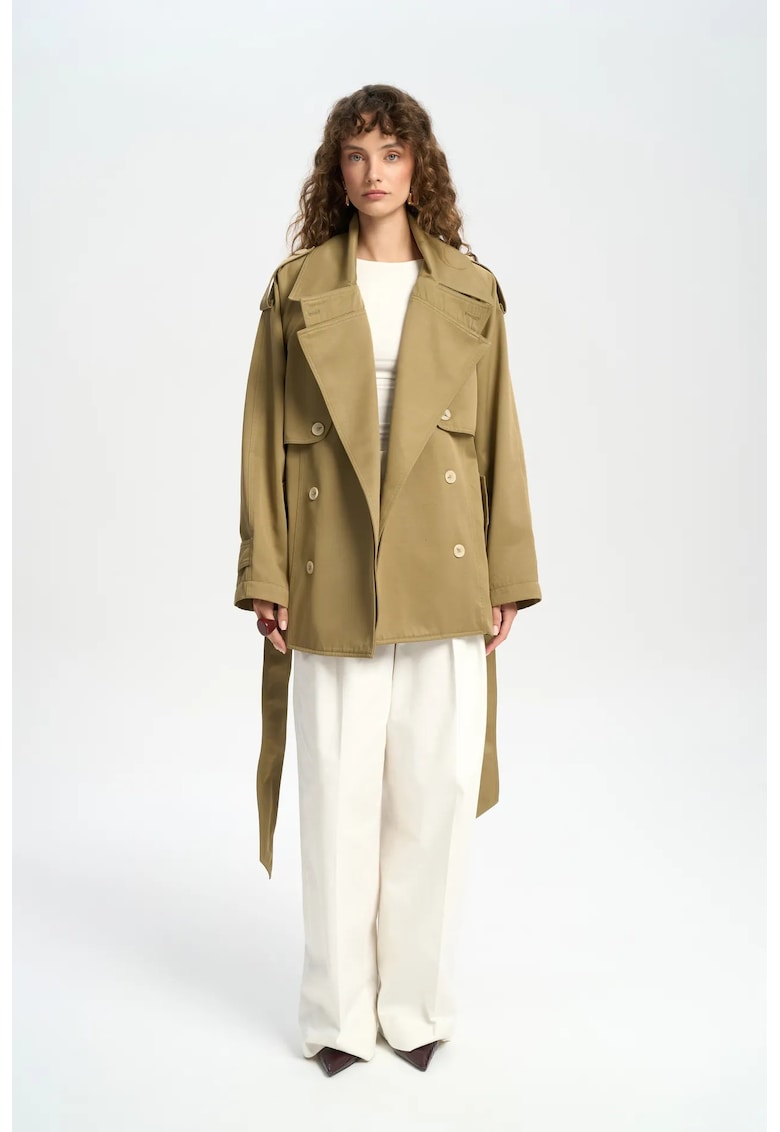 Palton dama - trencj midi - bumbac-poliester - verde kaki
