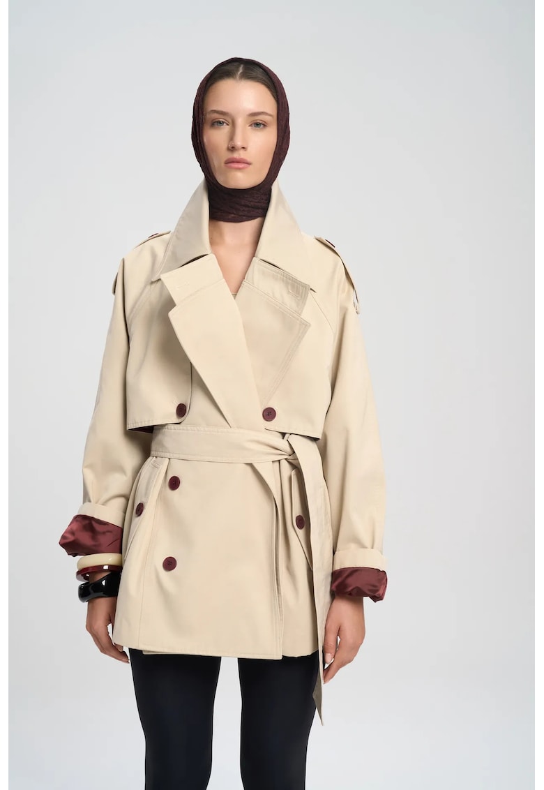 Palton dama - Trench midi - bumbac-poliester - bej natural