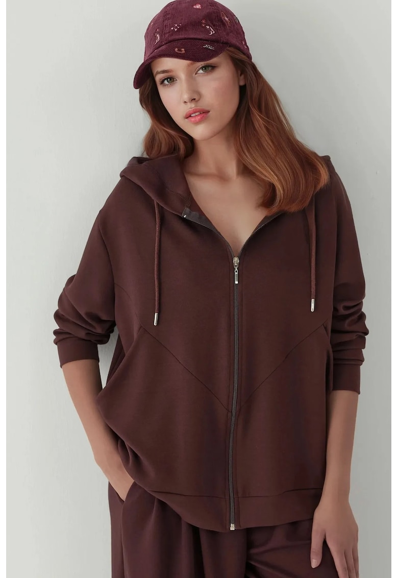 Hanorac dama - Soft Touch - maro castaniu - textil