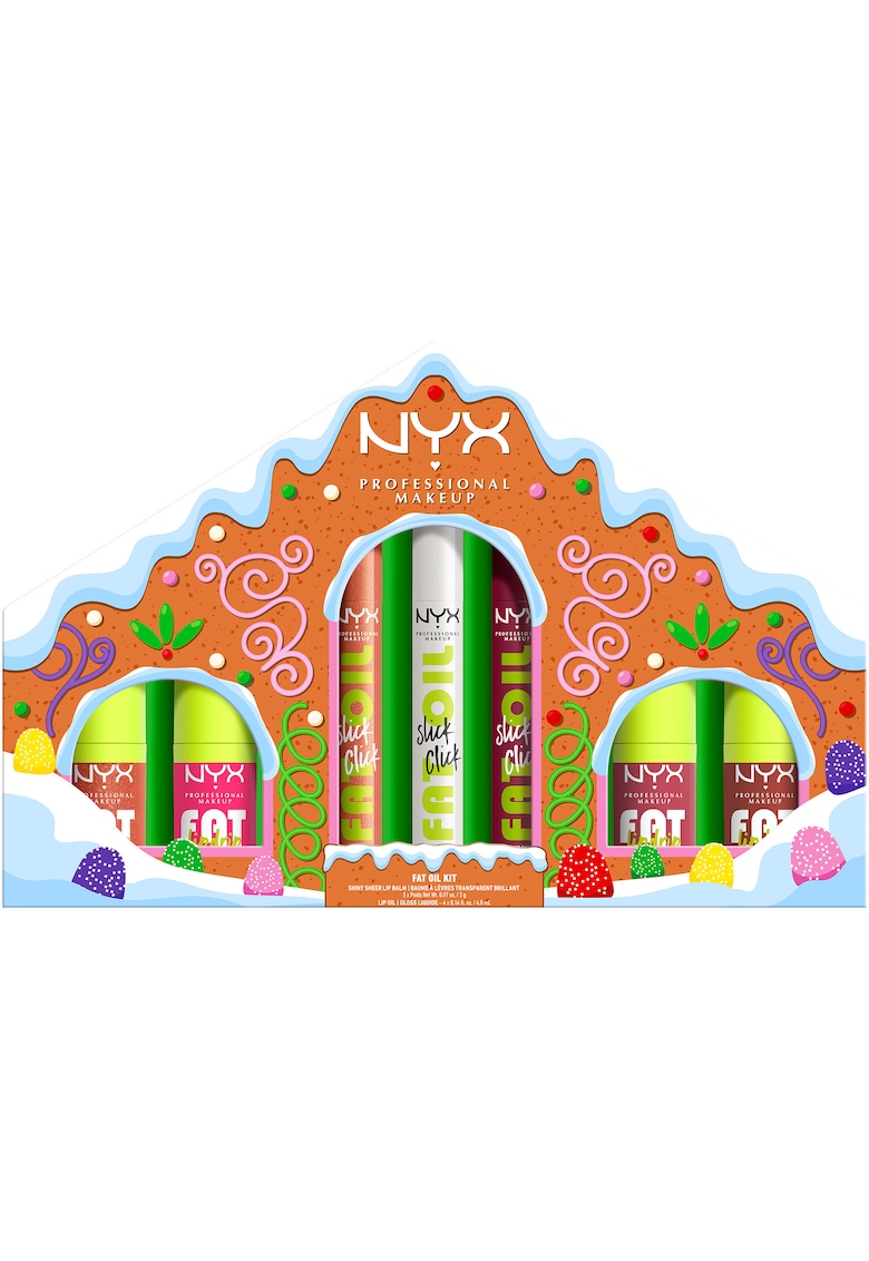 Set cadou Editie Limitata de Sarbatori pentru machiajul buzelor Holiday Fat Gingerbread House Kit - luciu de buze nelipicios - rezistenta 12H - editie limitata de sarbatori - 7 buc
