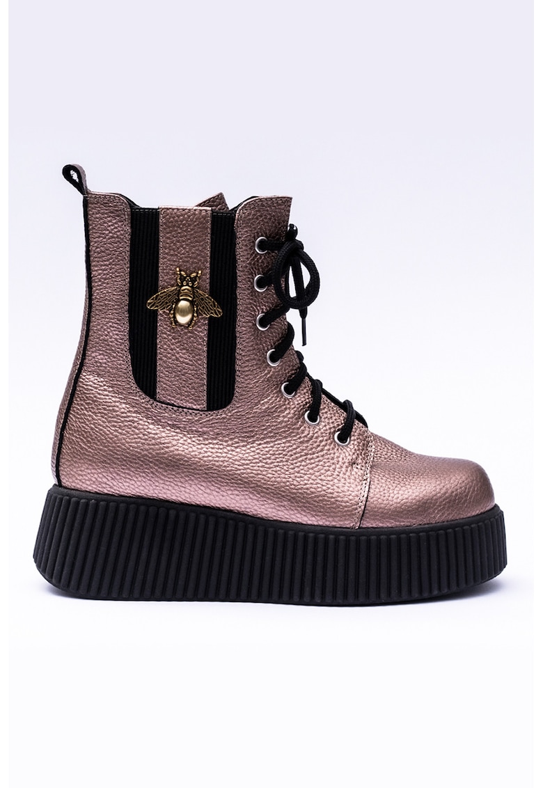 Ghete wedge de piele cu aspect metalizat