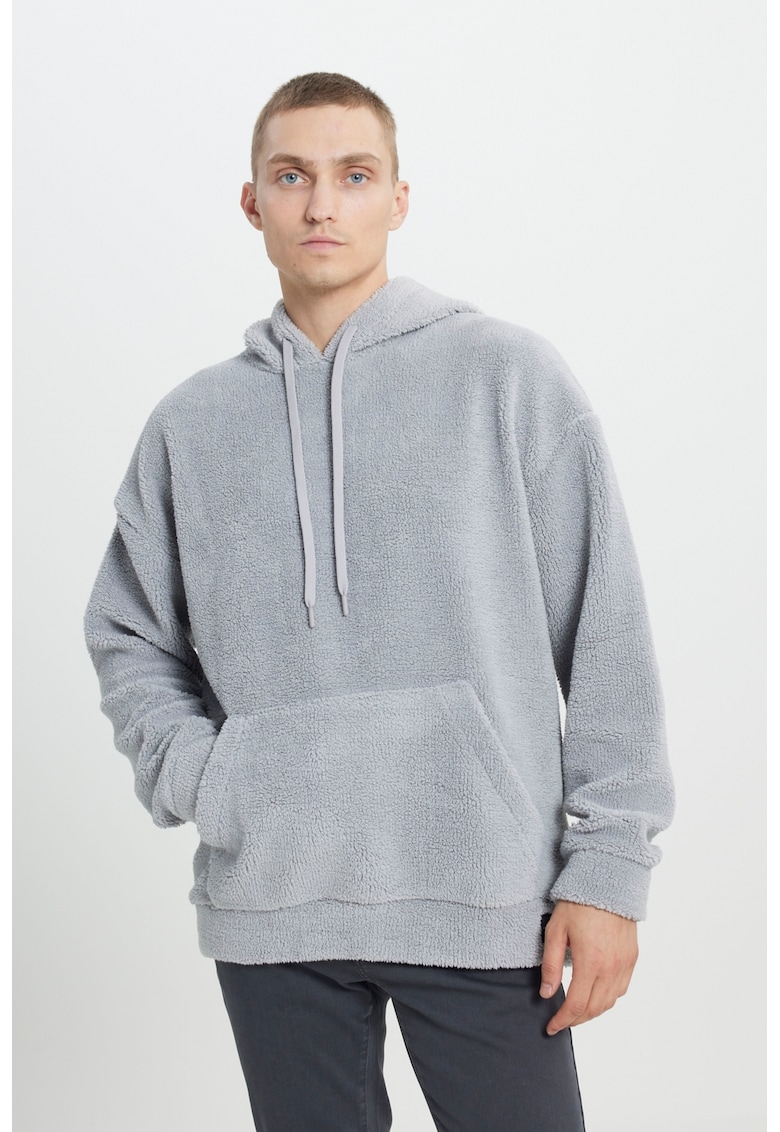 Hanorac supradimensionat din material teddy cu snururi de ajustare