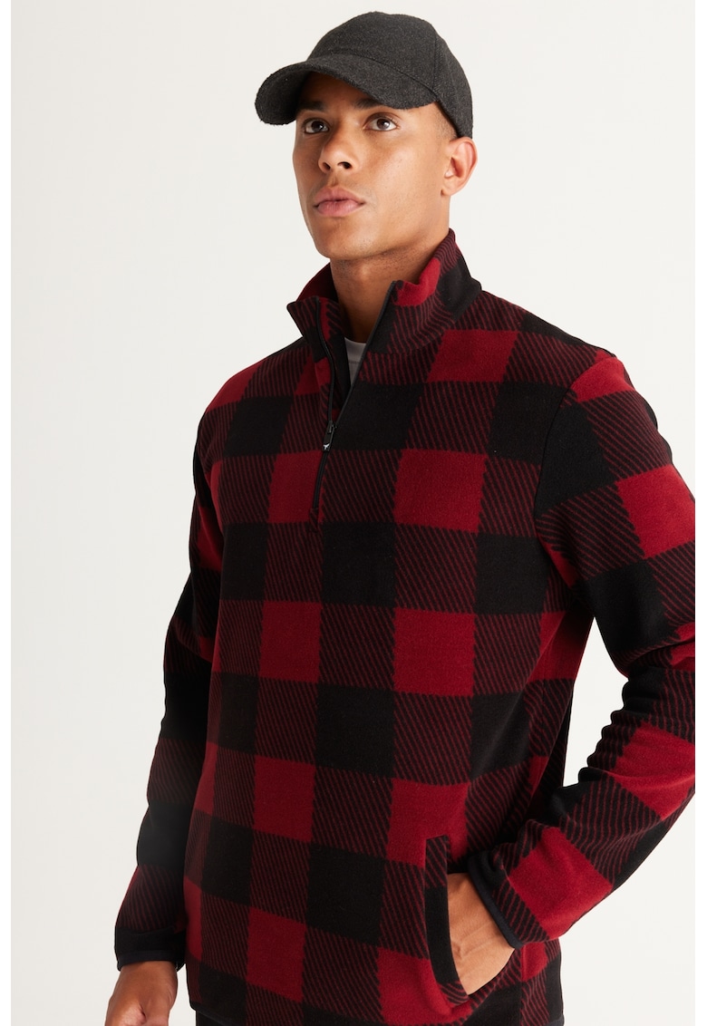 Bluza de trening in carouri cu guler cu fermoar