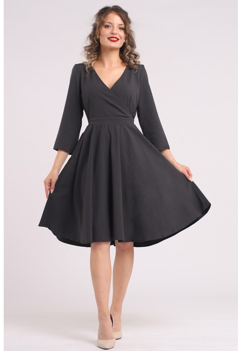 Rochie midi cu croiala in A si buzunare - Gri antracit