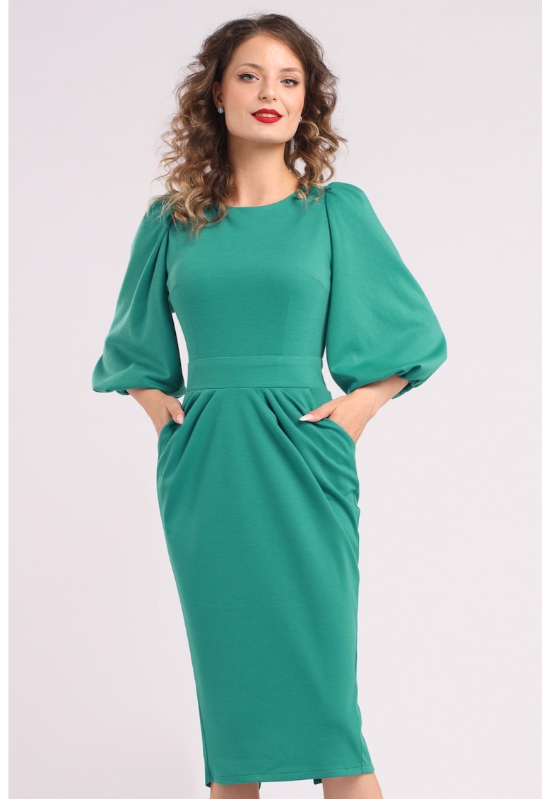 Rochie cu croiala creion si maneci bufante