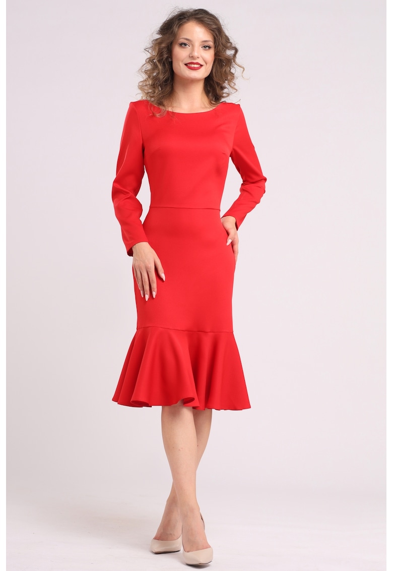 Rochie midi cu terminatie cu volane