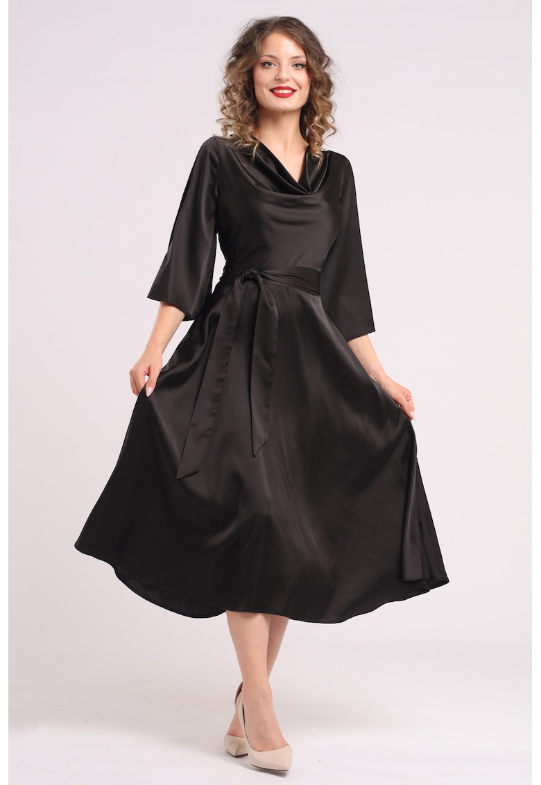 Rochie din satin cu decolteu drapat - Negru