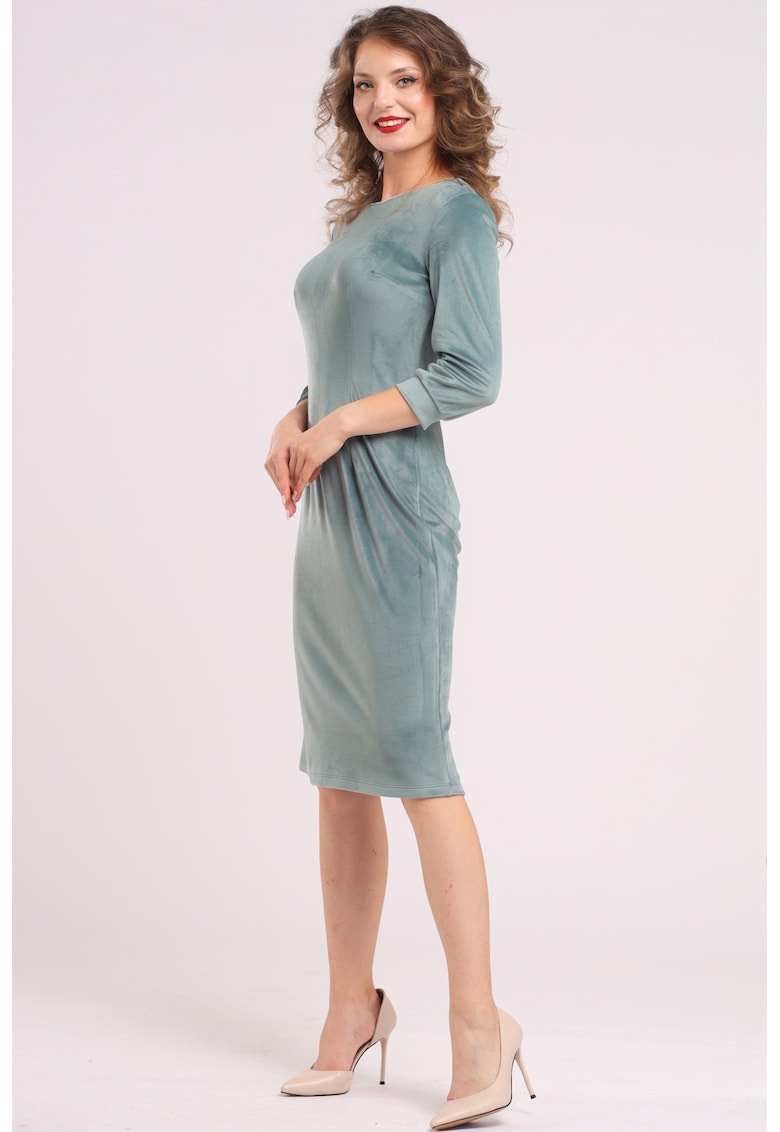 Rochie uni cu maneci lungi - Albastru prafuit