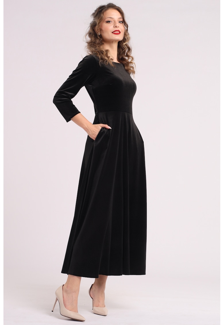 Rochie cu aspect de catifea si buzunare laterale