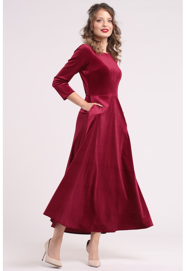 Rochie cu aspect de catifea si buzunare laterale