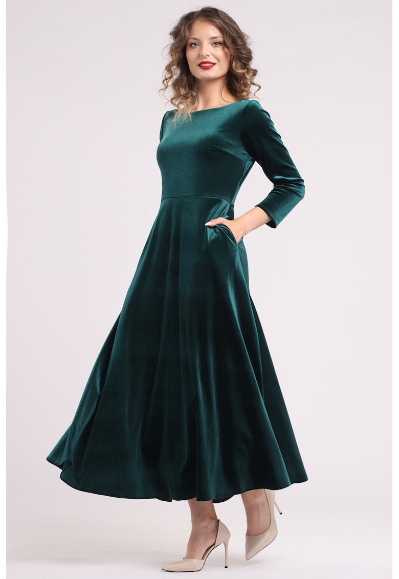 Rochie cu aspect de catifea si buzunare laterale