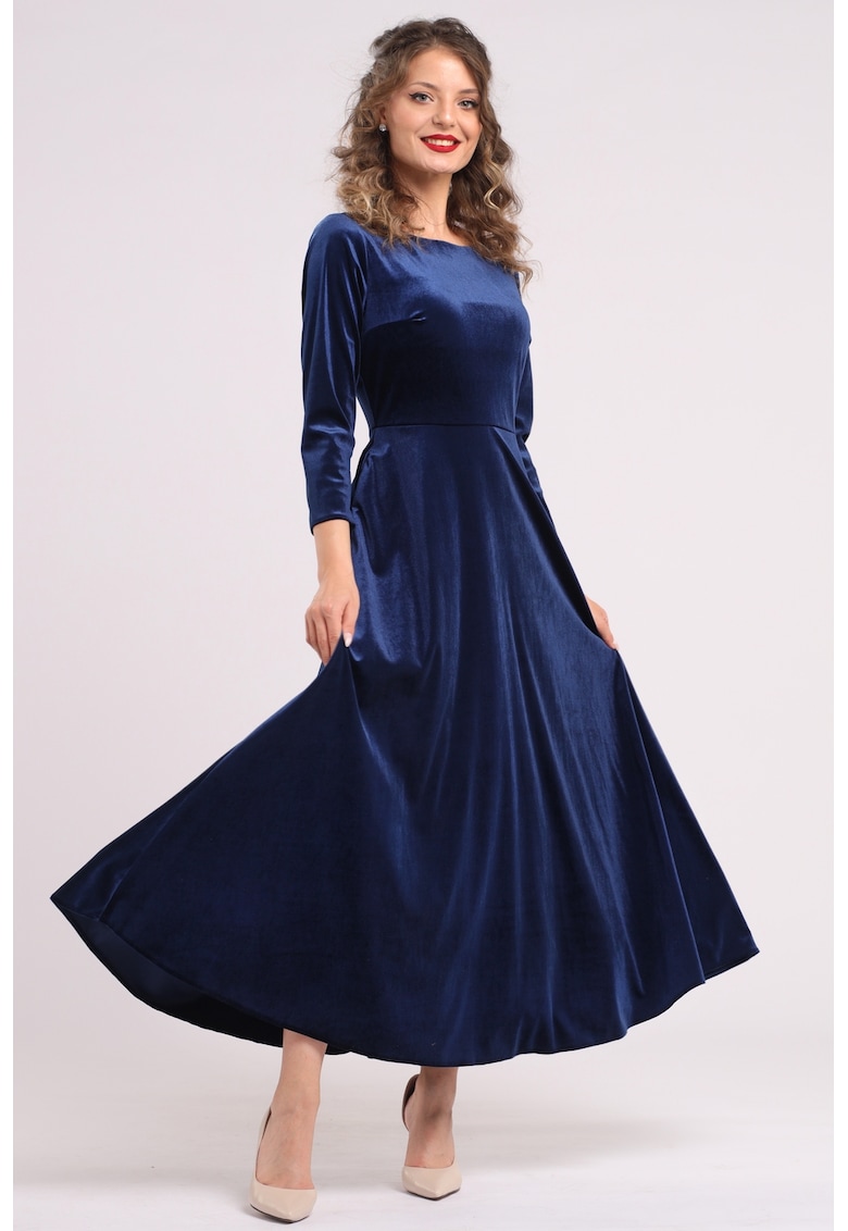 Rochie cu aspect de catifea si buzunare laterale