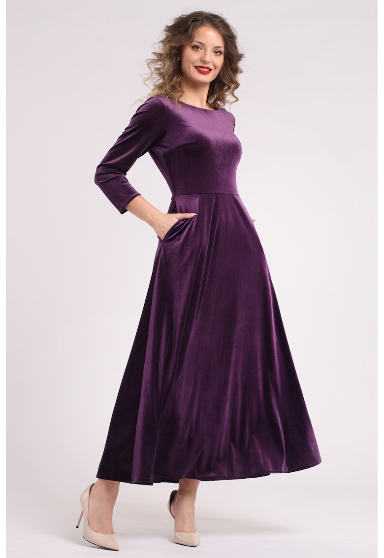 Rochie cu aspect de catifea si buzunare laterale