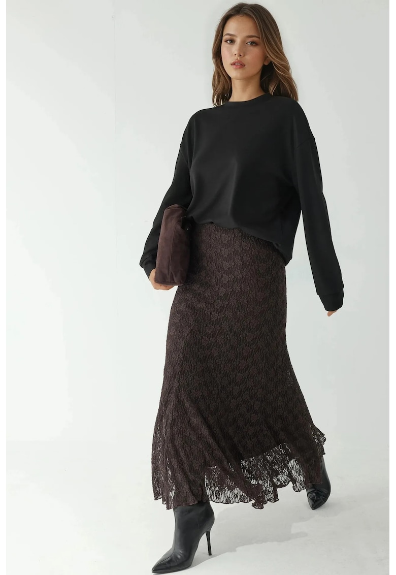 Fusta maxi - dantela - talie inalta - maro castaniu