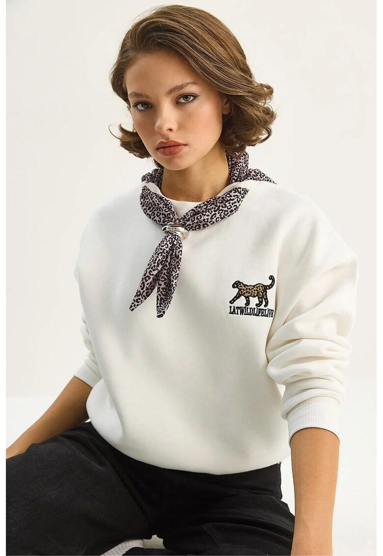 Hanorac dama - LUCCI Crew Neck - imprimeu - alb - textil -