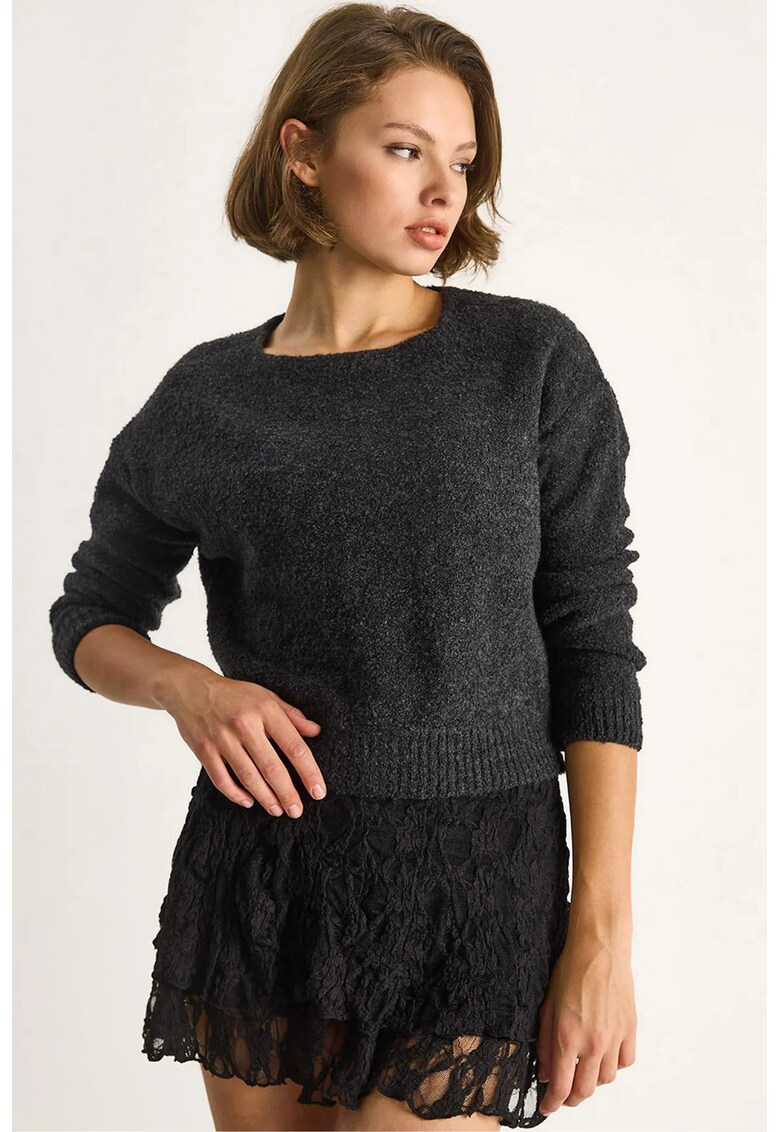 Pulover dama - tricotat cu maneca lunga - Negru - Tricot -