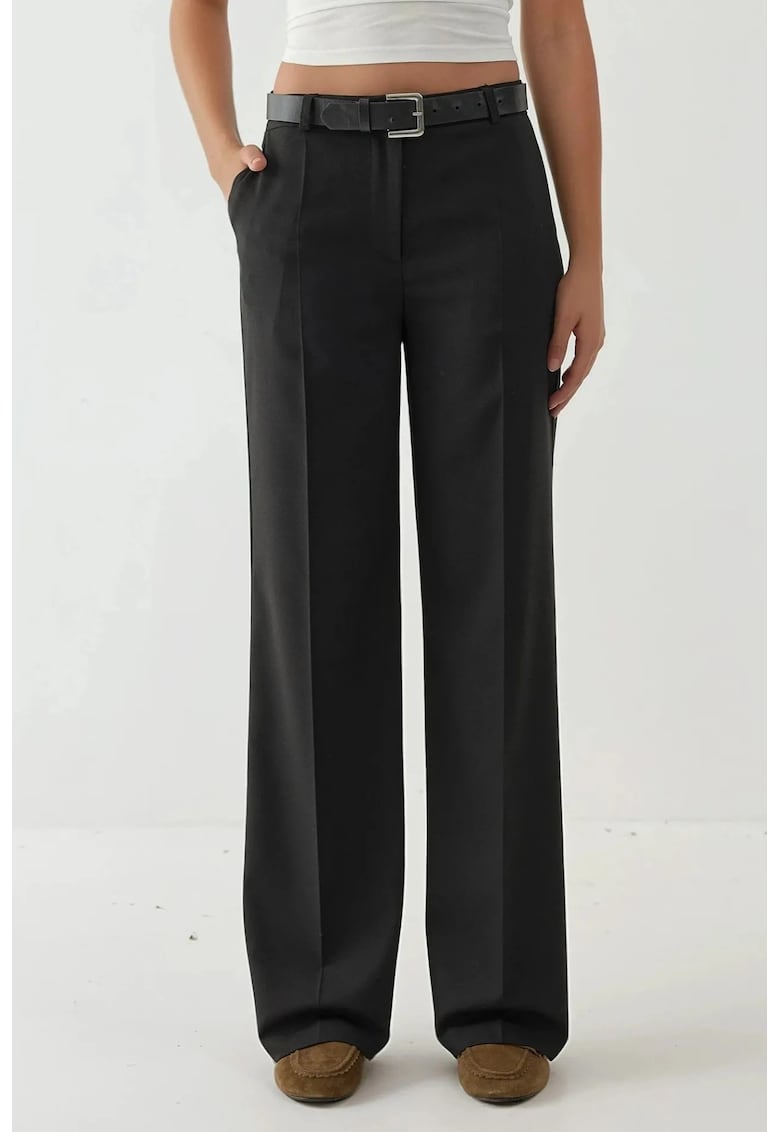 Pantaloni dama - cu picior drept - talie normala - negru - amestec de viscoza