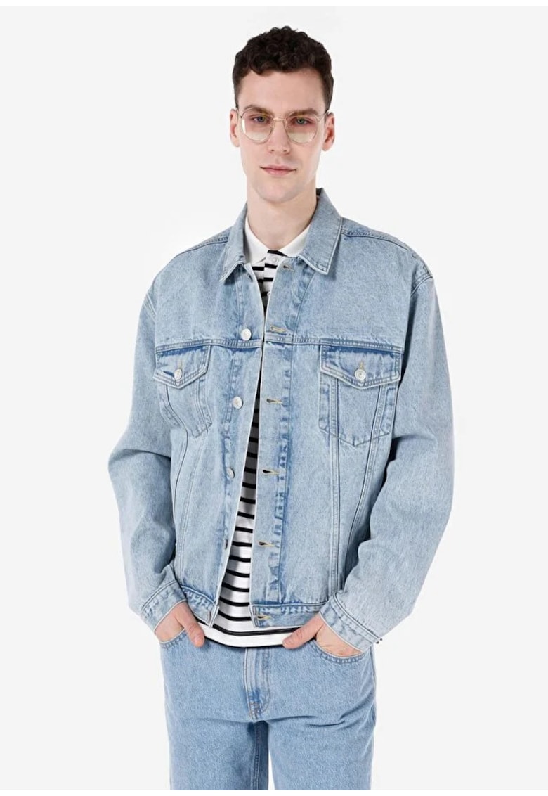 Jacheta din denim cu aspect decolorat - BLUE