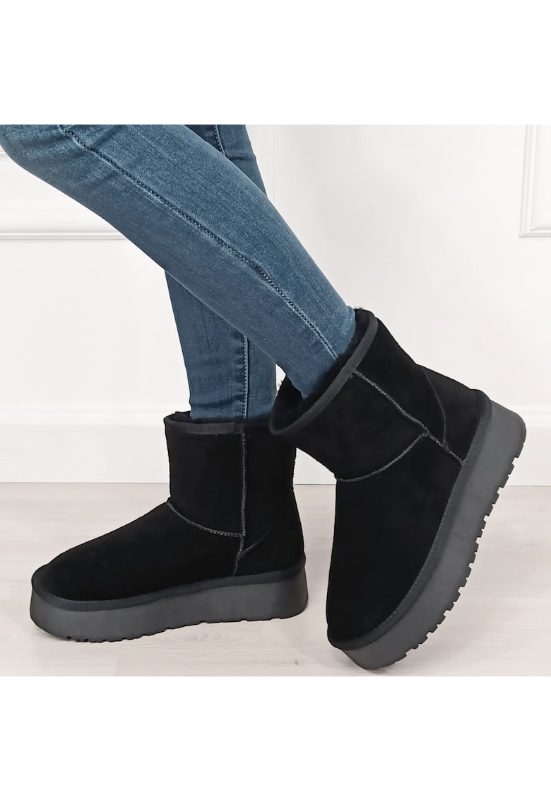 Cizme scurte negre din piele naturala B-W5825 110 11348 - Negru