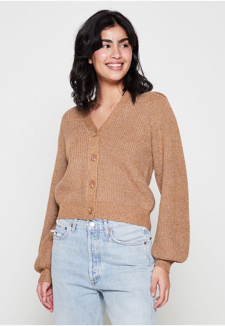 Pulover Dama - Y.A.S - Cu nasturi si decolteu in V - Maro - XL 2023