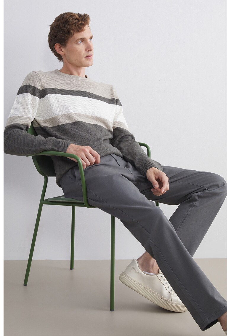 Pulover colorblock cu decolteu rotund - Maro taupe deschis/Grej/Gri inchis